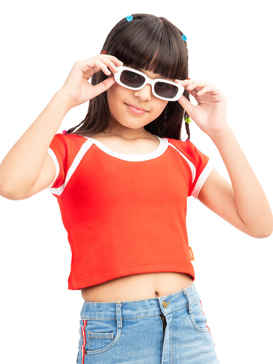 Olele® Girls 60s Cotton Rib Red Crop Top