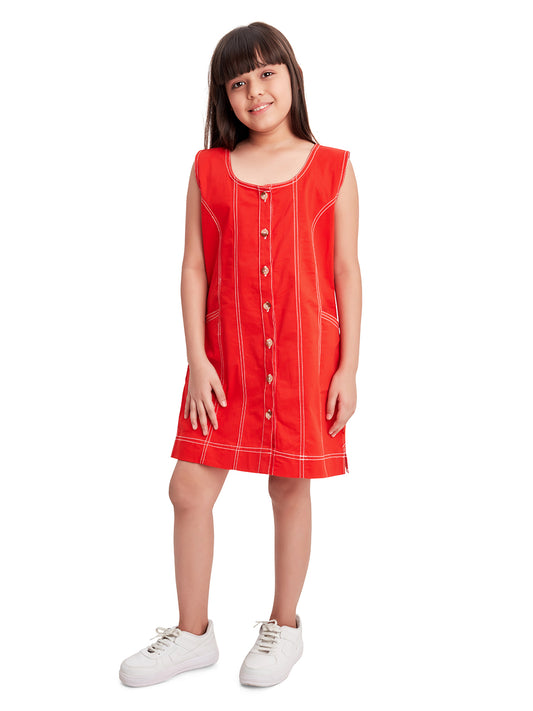 Olele® Girls Ashley A-Line Dress in Red Cotton