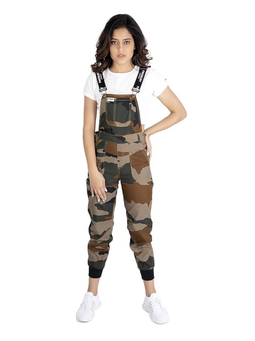 OLELE OVERALLS® Camoflauge Women Dungaree with Black Rib Bottom