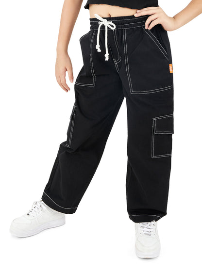 Olele® Girls Camila Cargo Pant - Black Cotton
