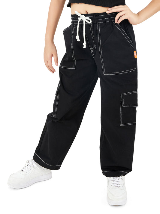Olele® Girls Camila Cargo Pant - Black Cotton