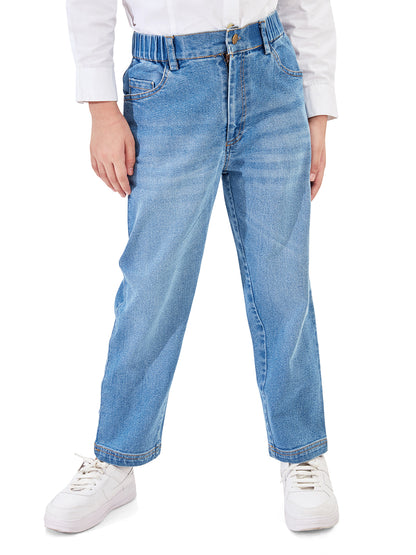 Olele® Girls Regular Fit Stretchable Vanilla Cotton Denim Jeans Pant