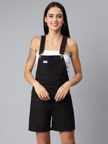 OLELE OVERALLS® Women's Cotton Twill Dungaree Playsuit - Ebony Black