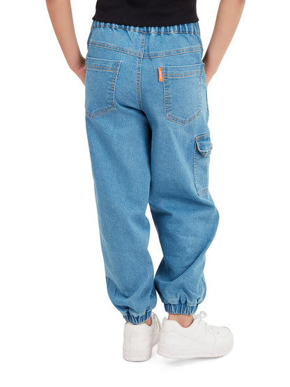 Olele® Girls Jackson Joggers Cotton Denim Jeans (Elasticated Waist)  - Indigo Blue