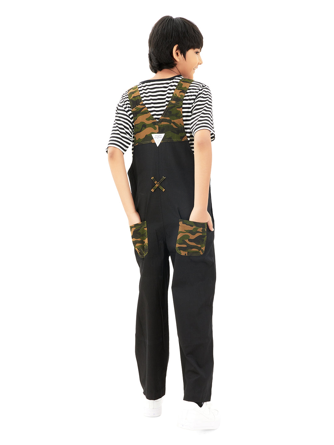 Olele® Boys Labra Cotton Twill Dungaree - Black and Camouflage