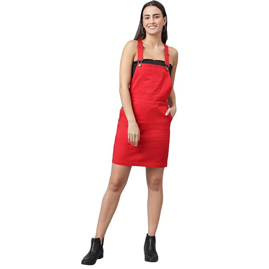 OLELE OVERALLS® Women's Dungaree Dress - Crimson Red