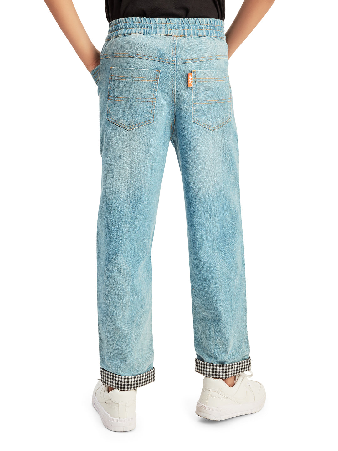Olele® Boys Cotton Denim Pull On Hem Fold Jeans - Light Blue