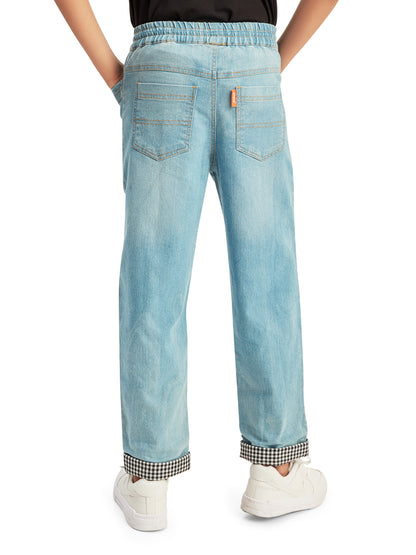 Olele® Boys Cotton Denim Pull On Hem Fold Jeans - Light Blue