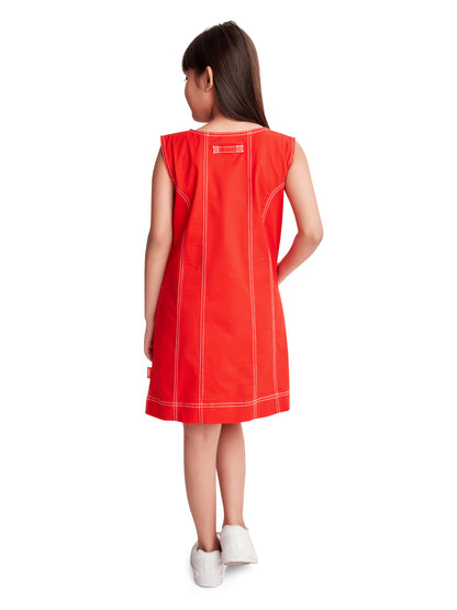 Back View of Olele® Girls Ashley A-Line Dress in Red Cotton
