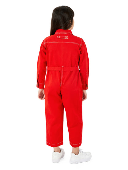 Olele® Girls Brooklyn Boiler Suit with Zipper Opening - Red Cotton