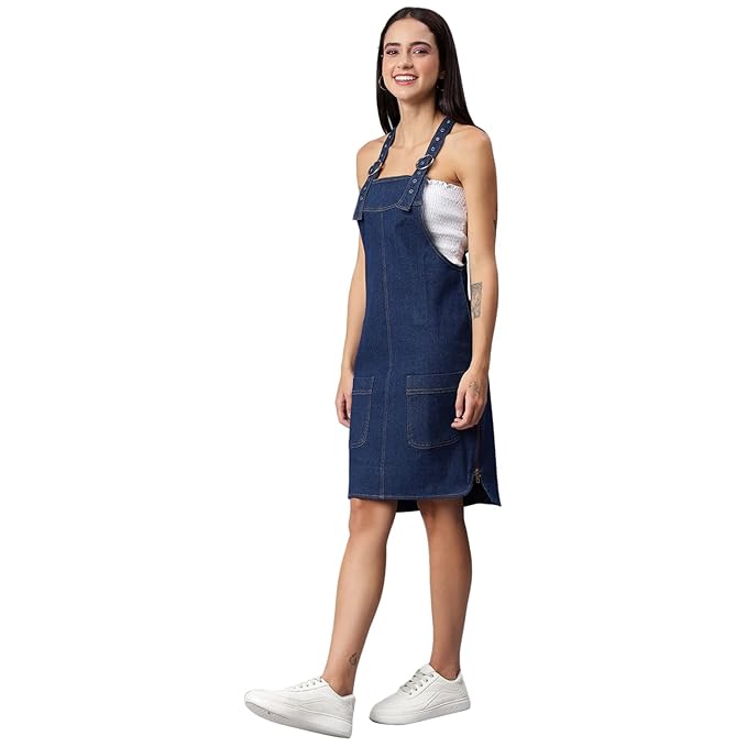 OLELE OVERALLS® Women's Denim Dungaree Dress with Size Zipper
