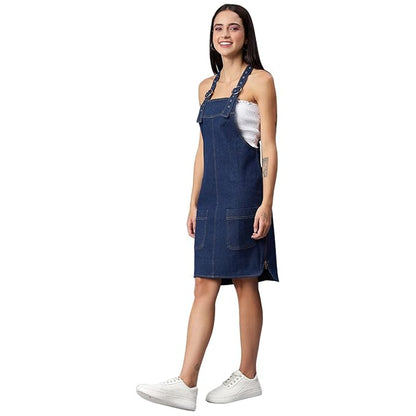 OLELE OVERALLS® Women's Denim Dungaree Dress with Size Zipper