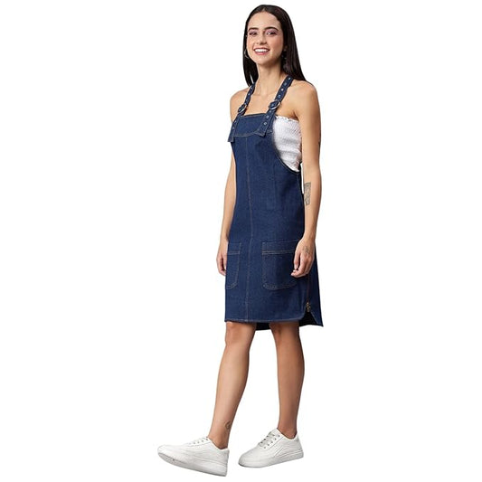 OLELE OVERALLS® Women's Denim Dungaree Dress with Size Zipper