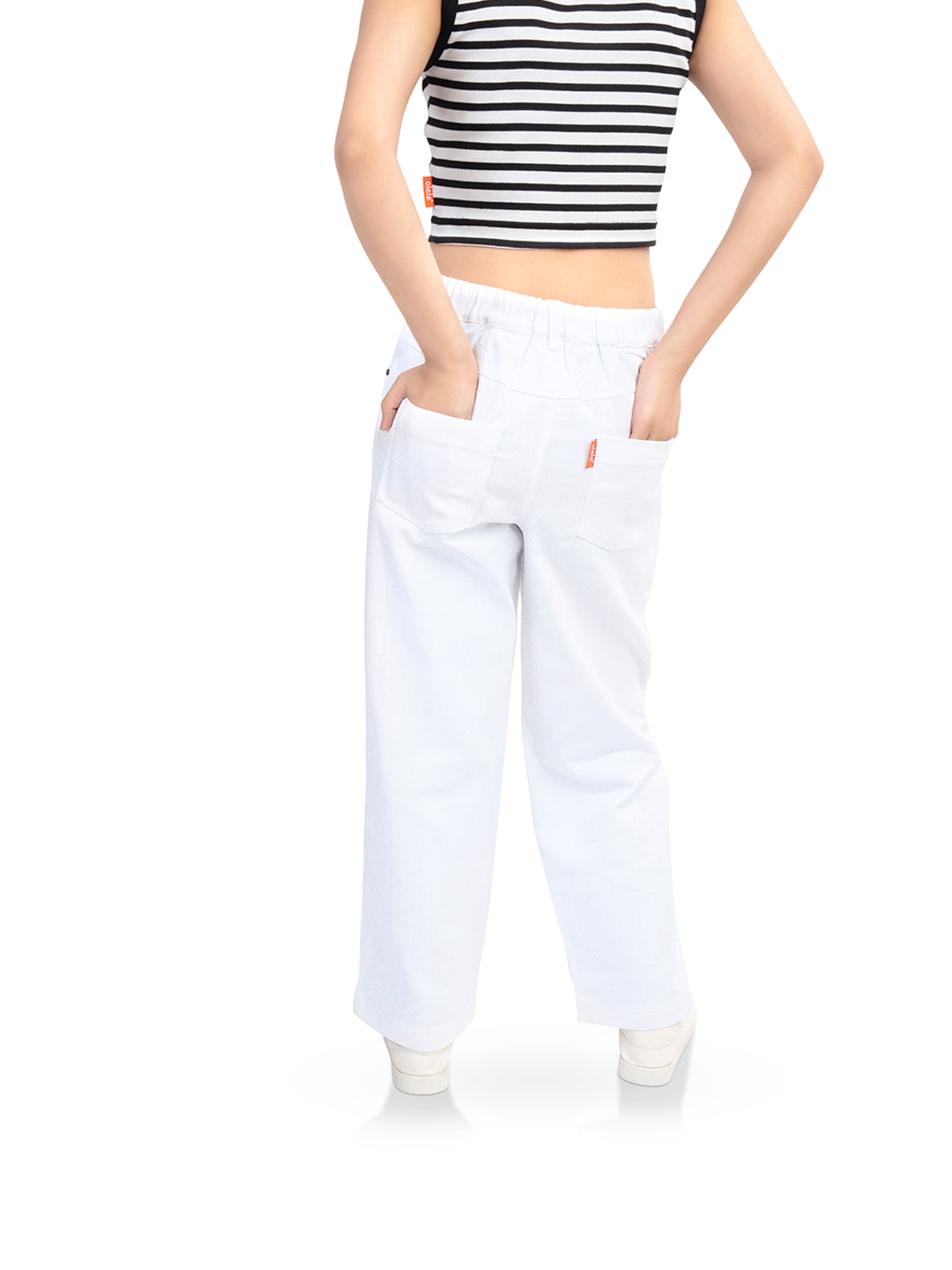 Olele® Girls Relaxed Fit White Cotton Denim Jeans