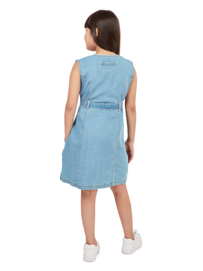 Olele® Girls Dallas Denim V-Neck Dress  - Light Blue