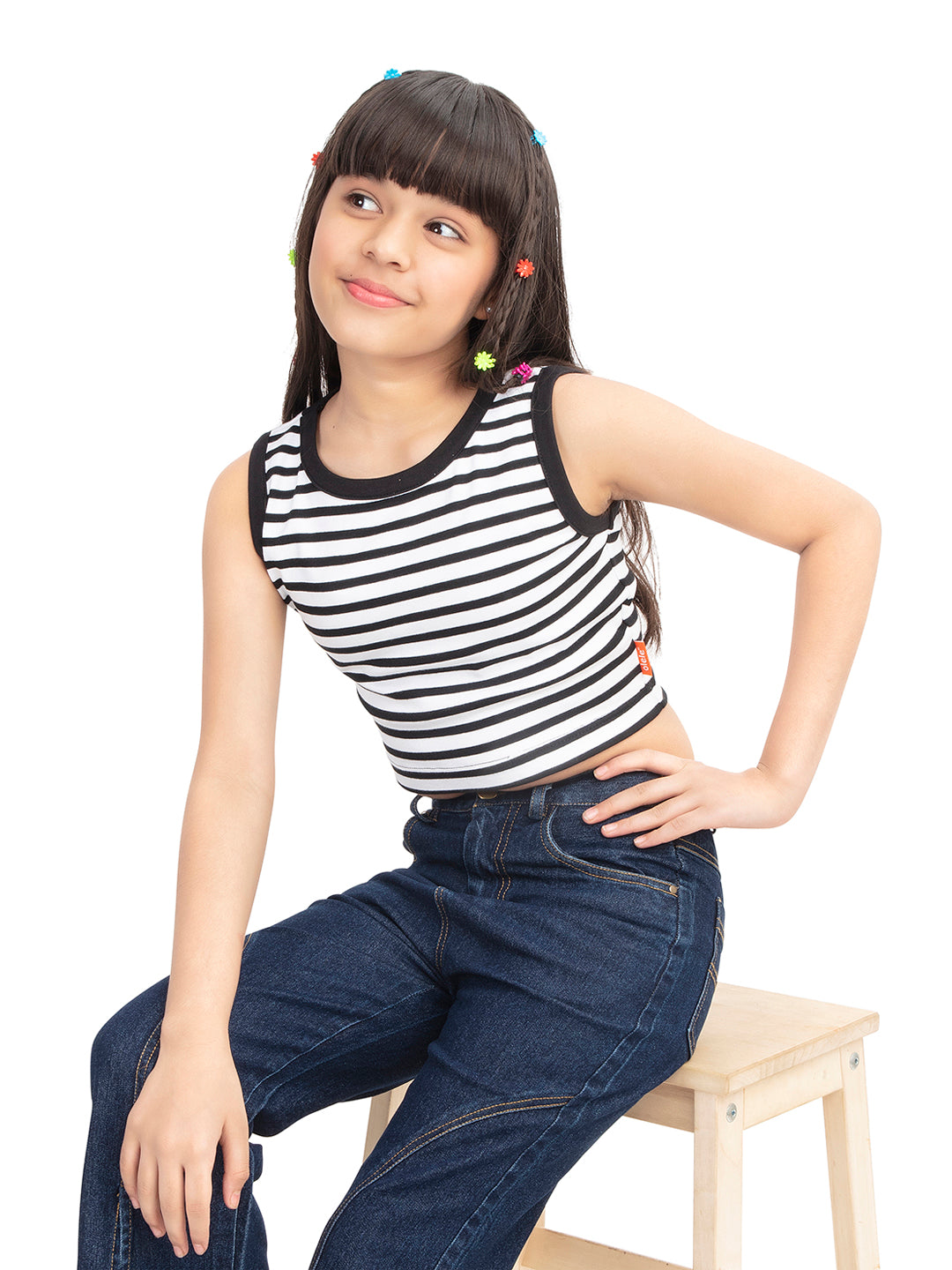 Olele® Girls Stripe Cotton Rib Crop Top