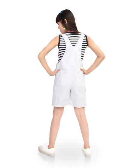 Olele® Girls White Cotton Denim Romper Dungaree