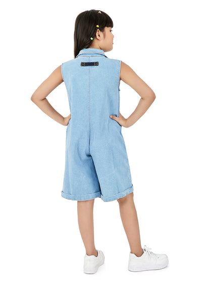 Olele® Girls Rockford Turn Down Collar Romper - Light Wash Denim
