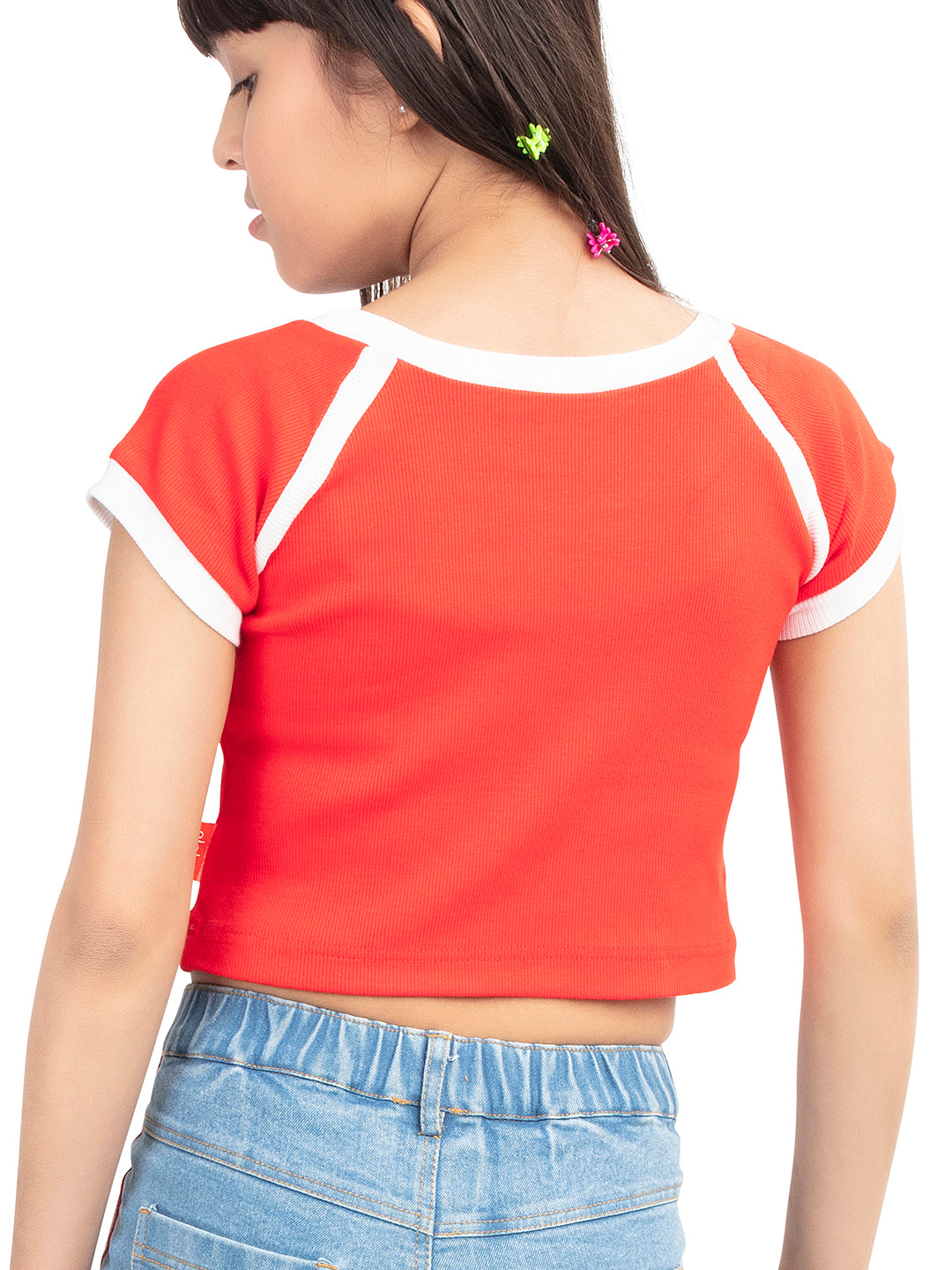 Olele® Girls 60s Cotton Rib Red Crop Top