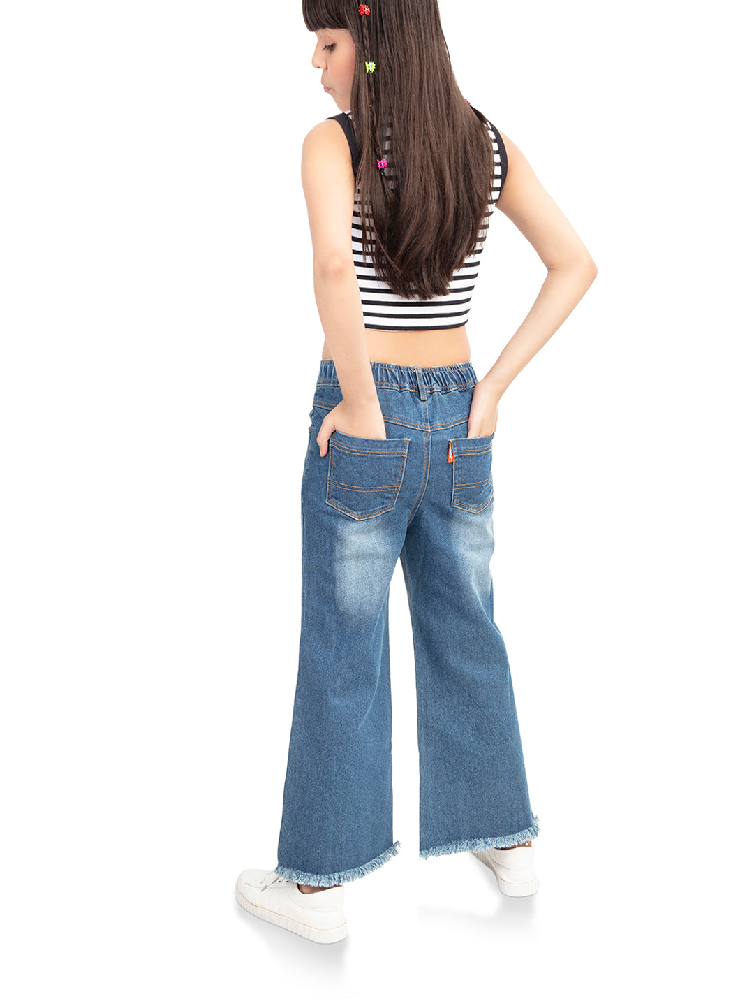 Olele® Girls Wide Leg Cotton Denim Jeans