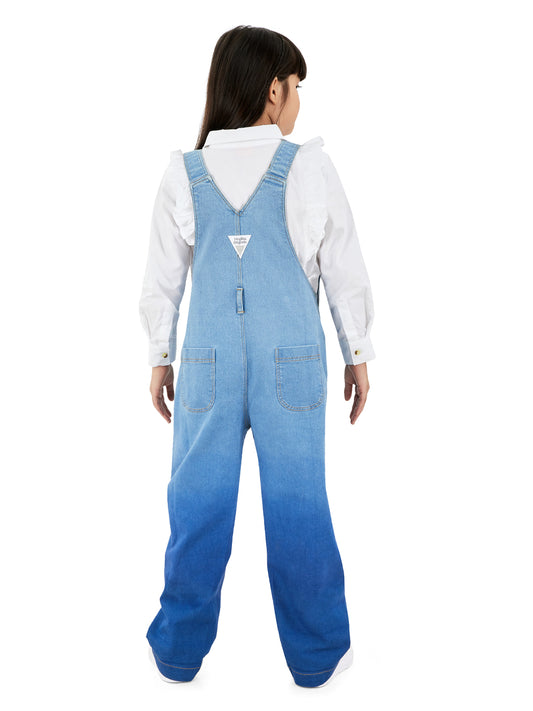 Olele®  Full Length Ombre Bio Washed Cotton Denim Dungaree - Girls