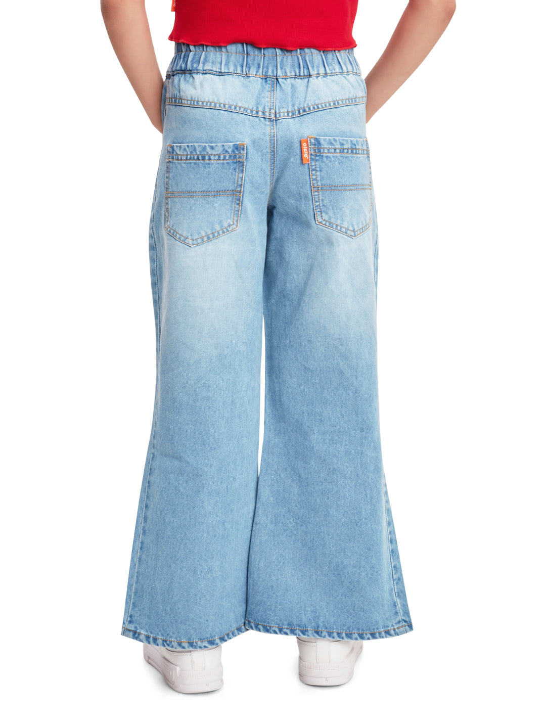 Olele® Girls Side Slit Relaxed Fit Jeans Pant - Cotton Denim