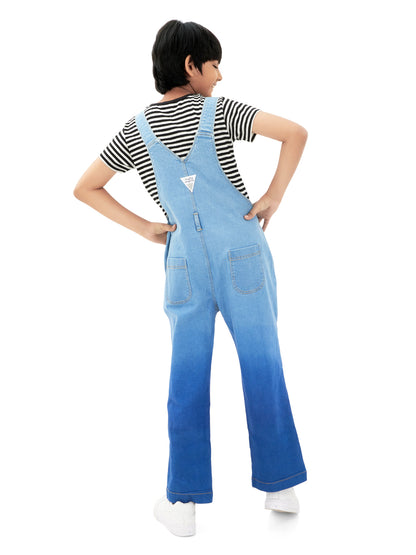 Olele®  Full Length Ombre Bio Washed Cotton Denim Dungaree - Boys