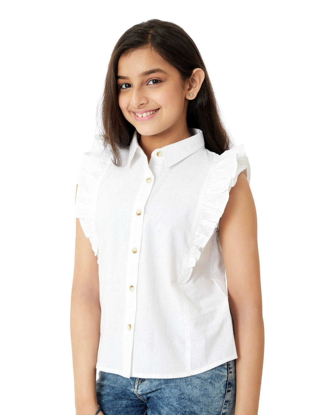 Olele® Regina Ruffle Shirt - White Cotton Linen