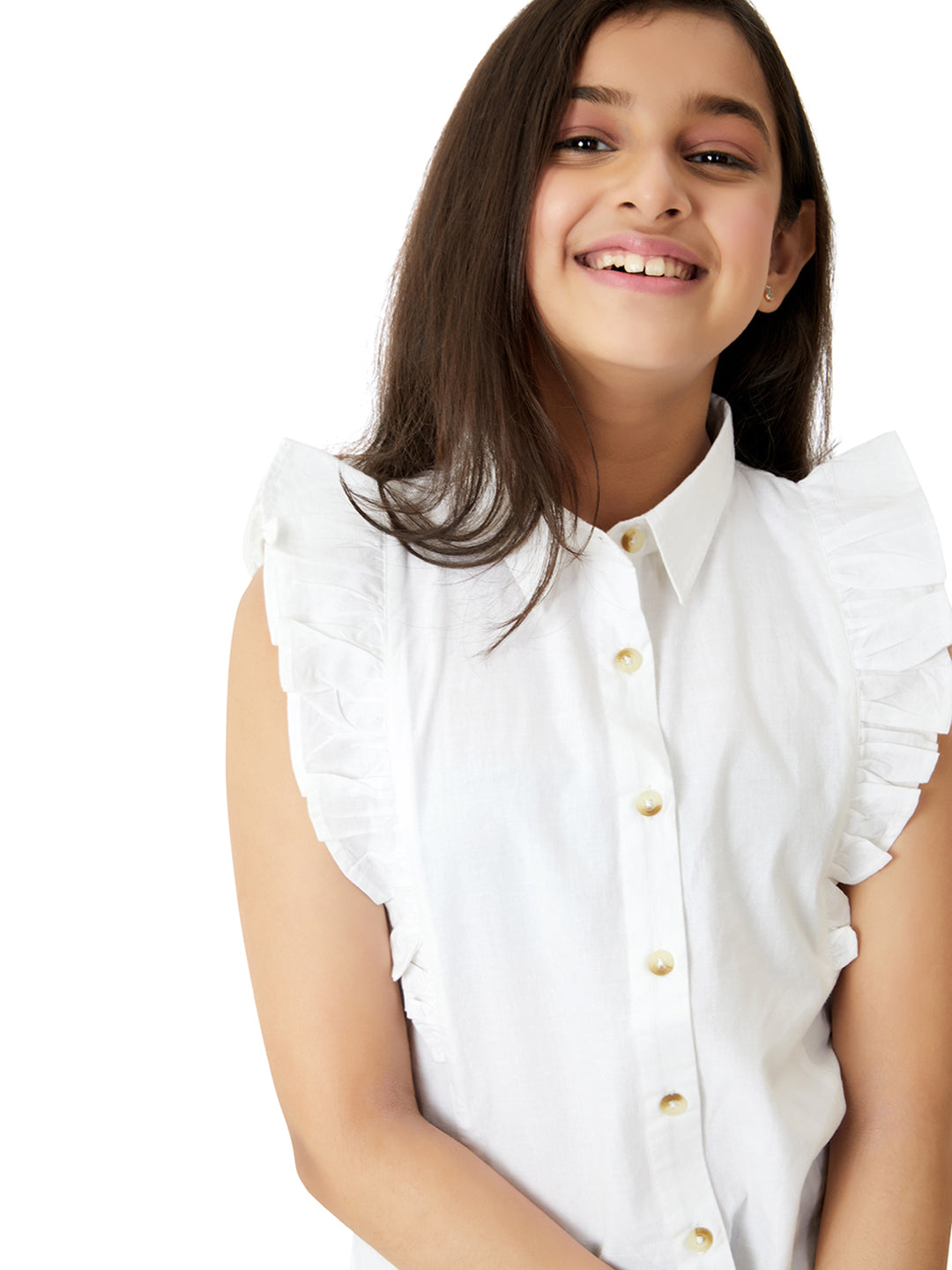 Olele® Regina Ruffle Shirt - White Cotton Linen