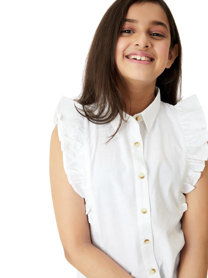 Olele® Regina Ruffle Shirt - White Cotton Linen
