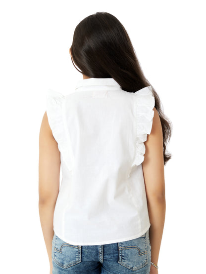 Olele® Regina Ruffle Shirt - White Cotton Linen