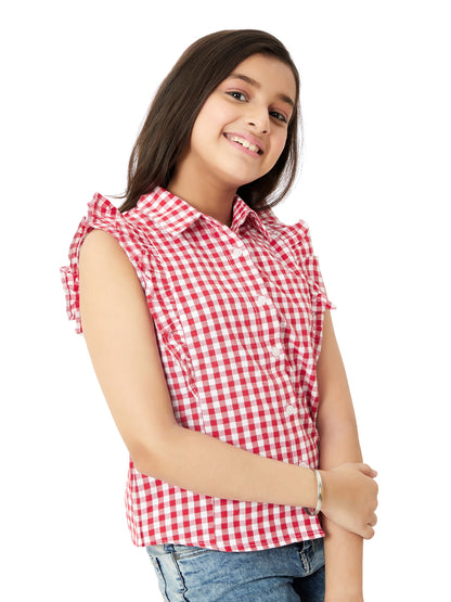 Olele® Regina Ruffle Shirt - Red and White Gingham