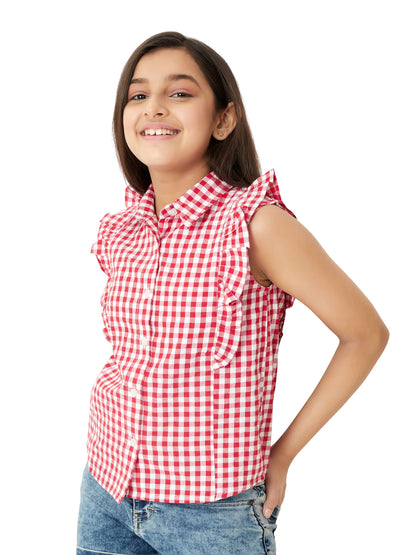 Olele® Regina Ruffle Shirt - Red and White Gingham
