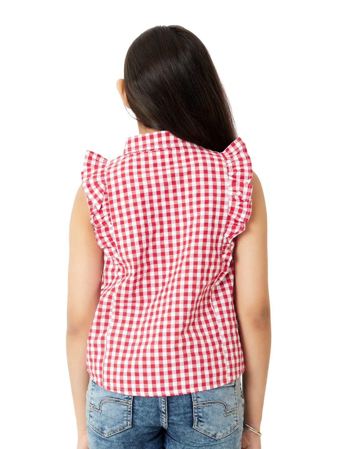 Olele® Regina Ruffle Shirt - Red and White Gingham