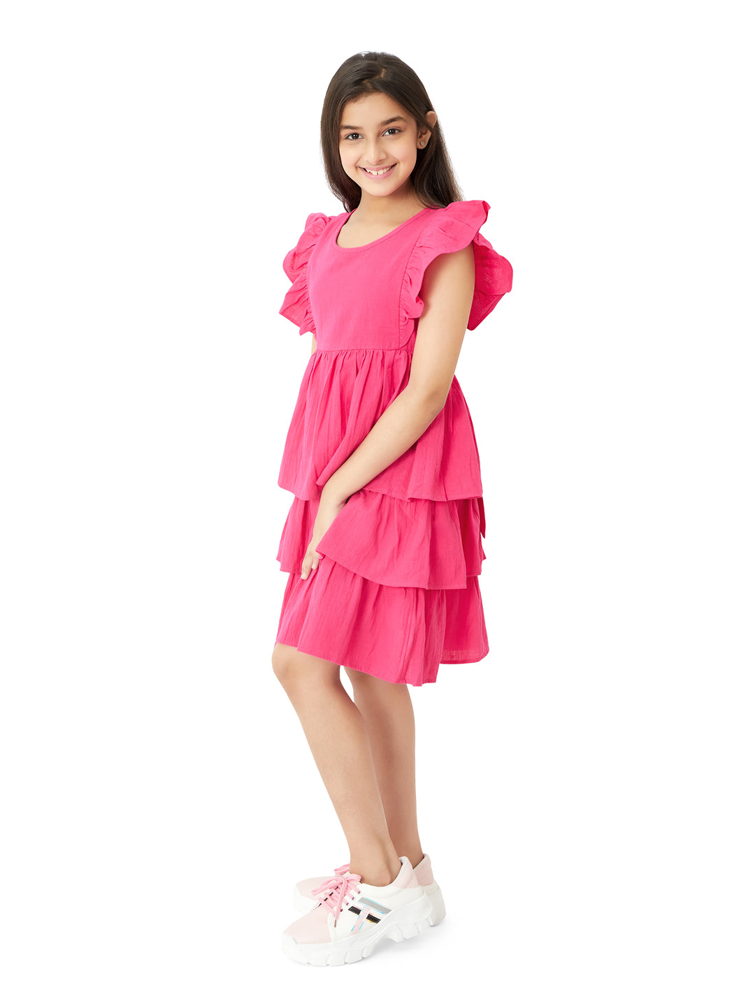 Olele® Lilli Layer Dress - Cotton Linen Hot Pink