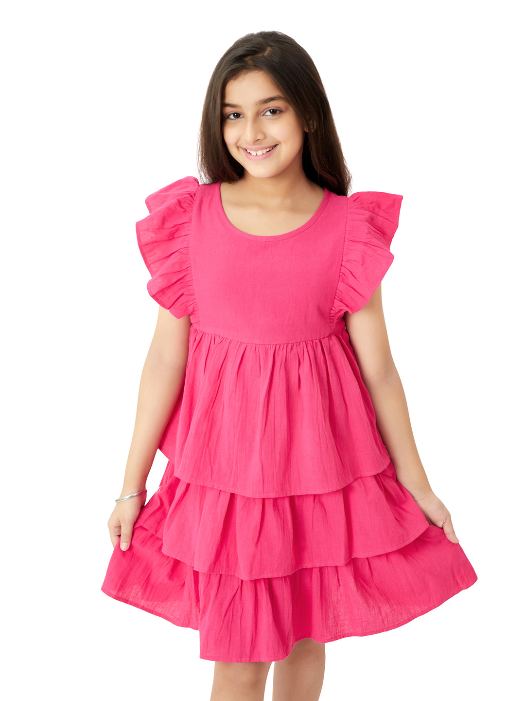 Olele® Lilli Layer Dress - Cotton Linen Hot Pink