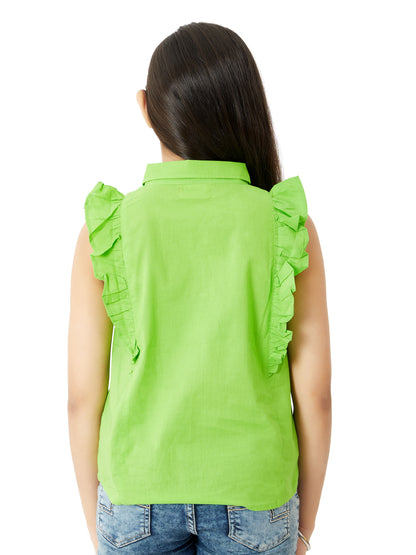 Olele® Regina Ruffle Shirt - Lime Green Cotton