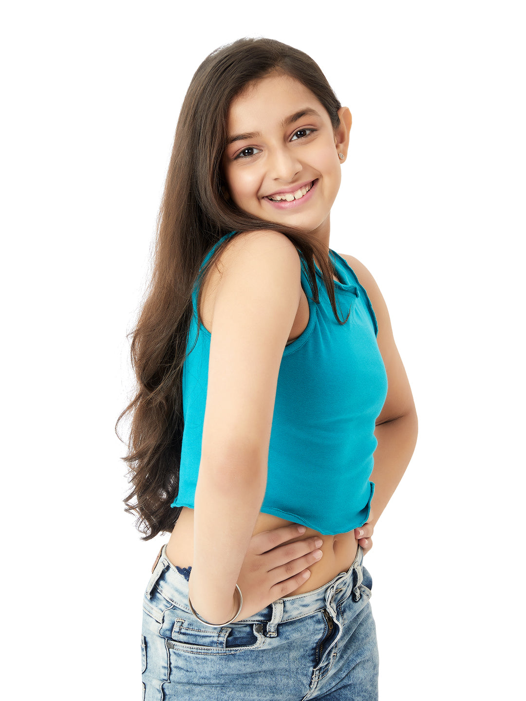 Olele® Girls Cotton Rib Halter Crop Top - Teal