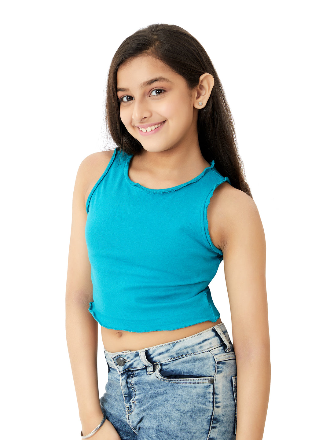 Olele® Girls Cotton Rib Halter Crop Top - Teal
