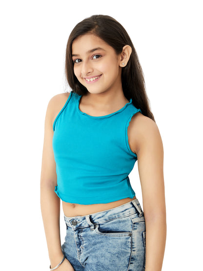 Olele® Girls Cotton Rib Halter Crop Top - Teal