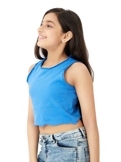 Olele® Girls Cotton Rib Halter Crop Top - Blue