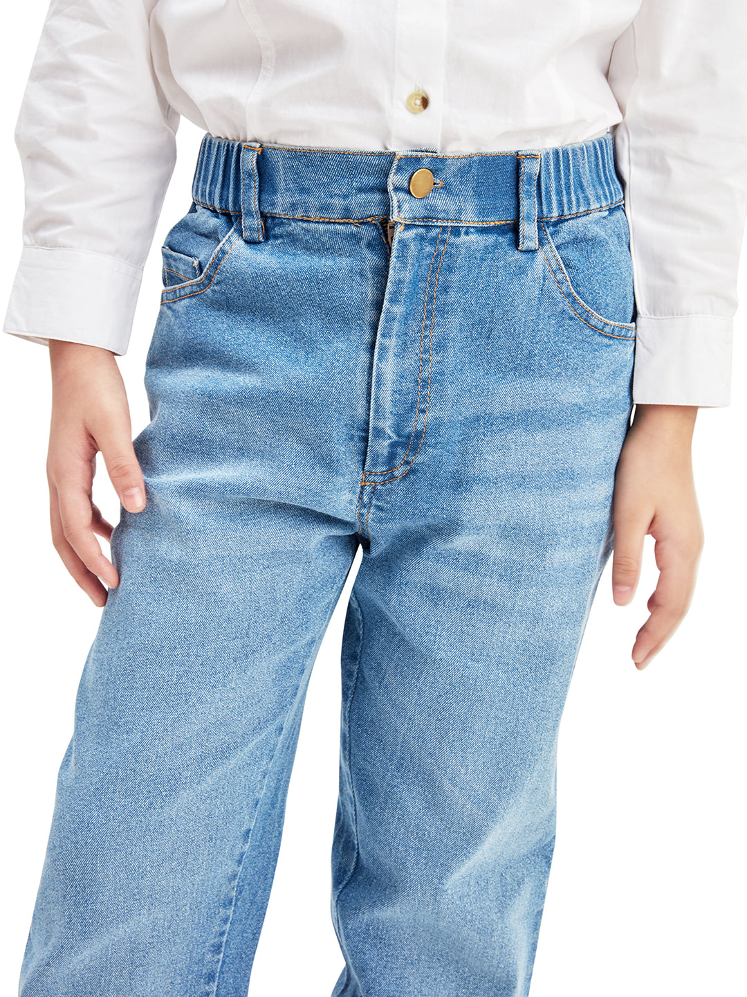 Olele® Girls Regular Fit Stretchable Vanilla Cotton Denim Jeans Pant