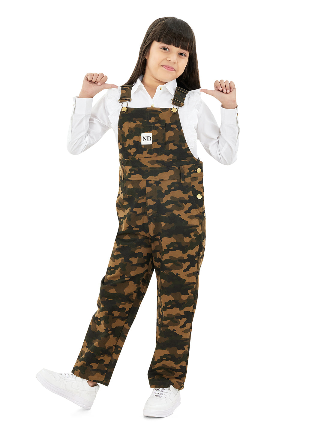 Olele®  Full Length Camouflage Cotton Dungaree - Girls