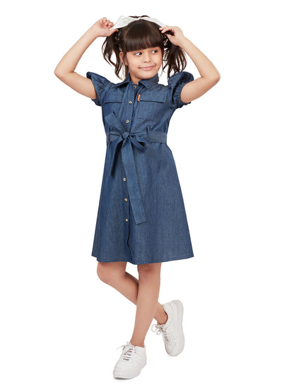 Olele® Girls Shepherd's Bush Cotton Denim Dress - Indigo Blue