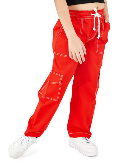 Olele® Girls Camila Cargo Pant - Red Cotton