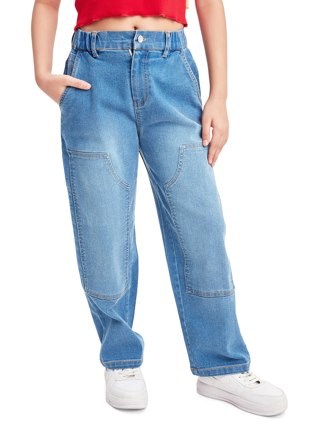 Olele® Girls Carpenter Jeans Pant - Cotton Denim