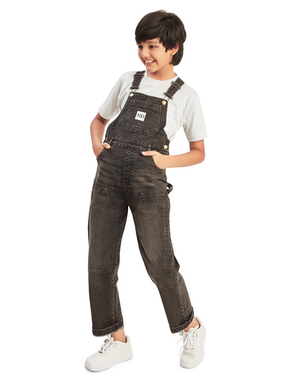 Olele® Boys Cotton Carpenter Denim Dungaree - Light Black