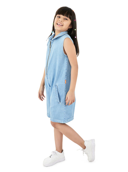 Olele® Girls Rockford Turn Down Collar Romper - Light Wash Denim