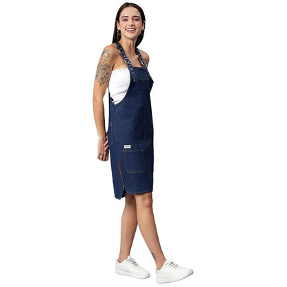 OLELE OVERALLS® Women's Denim Dungaree Dress with Size Zipper