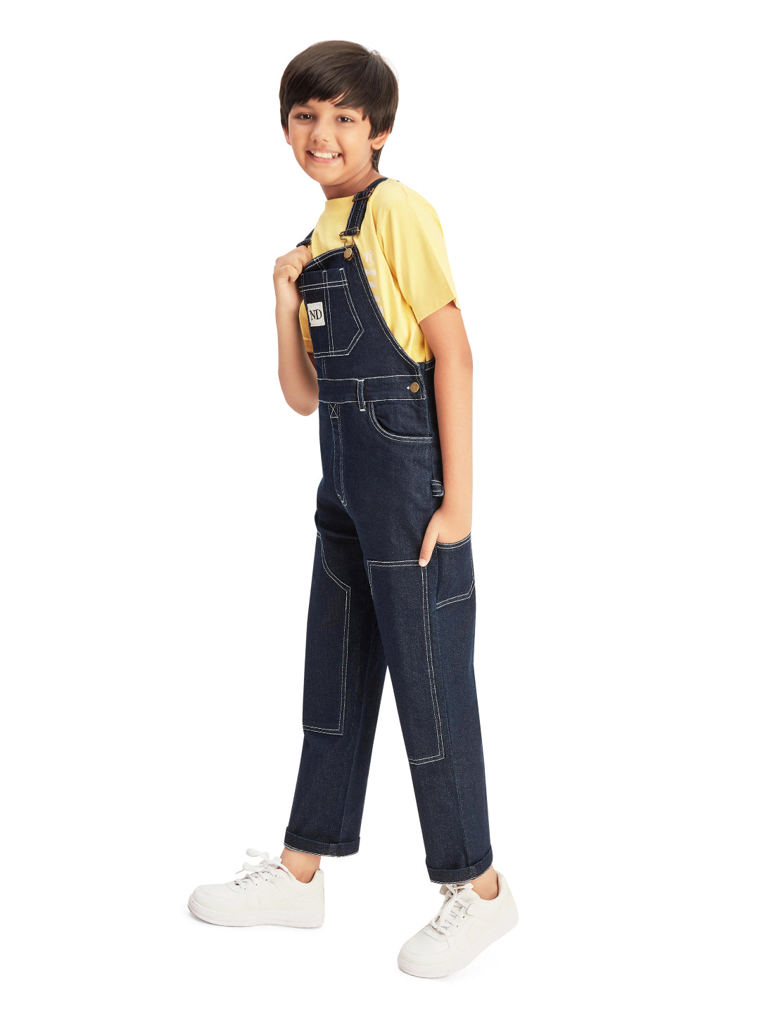 Olele® Boys Cotton Carpenter Denim Dungaree - Dark Blue